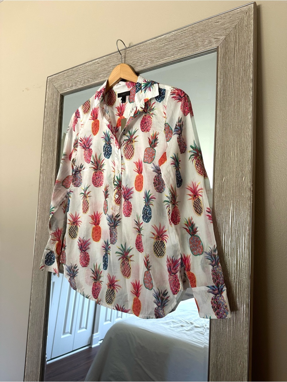 J. Crew White Rainbow Pineapple Button Down Blouse NWT Size 0 XS